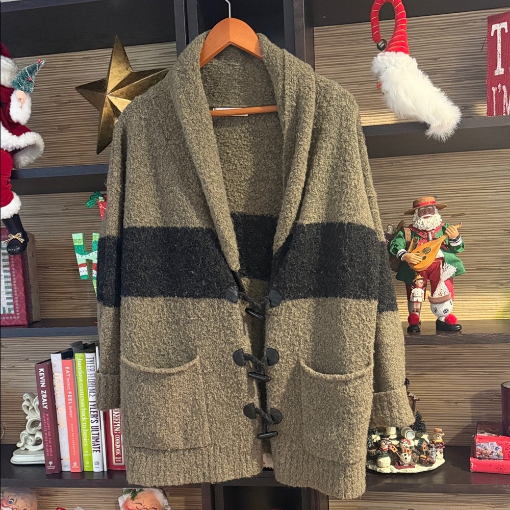 Men's Tan and Black Shawl Collar Sweater